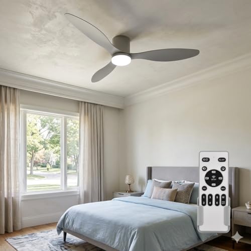 Large Ceiling Fan with Light and Control 132cm (52"), Silent DC Motor, 3 Plastic Blades, Adjustable LED, Modern Low Consumption Fan for Living Rooms, White