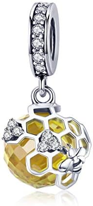 WOSTU 925 Sterling Silver Bee Charms for Charm Bracelets Crystal Dangle Charms Beads for Jewelry Making