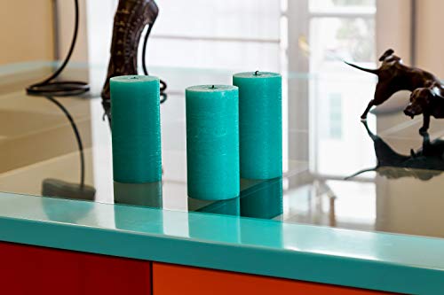 Turquoise/Teal Unscented Pillar Candles 3 x 6 Inch Set of 3 Fragrance-Free for Weddings, Decoration, Restaurant, Spa, Smokeless Cotton Wick