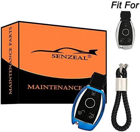 SENZEAL TPU Car Key Cover Key Shell Protector for Mercedes BENZ E/S/C/M/CLS/CLK/G Class with PU Braided Key Bracelet Blue
