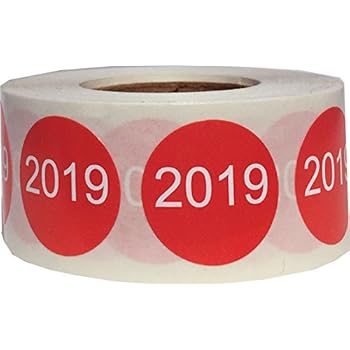 Red 2019 Circle Dot Stickers, 3/4 Inch Round, 500 Labels on a Roll