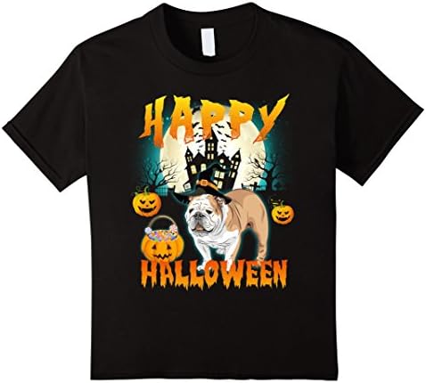 Kids Bulldog Shirt Happy Halloween Shirt Pumpkin T Shirt Funny 12 Black