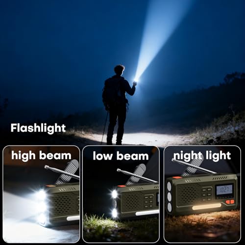 Survival Radio, Battery Operated Portable Solar Radio with 4500mAh Rechargeable Battery, AM/FM Crank, Screen, Emergency Kit with Lamp, SOS Alarm and Smart Phone Emergency Charging