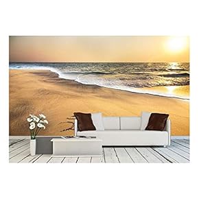Om Symbol on The Sand at The Beach Near The Ocean - Removable Wall Mural | Self-Adhesive Large Wallpaper - 66x96 inches