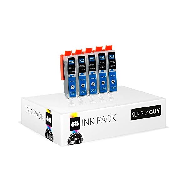 Supply Guy 5 Druckerpatronen mit Chip kompatibel mit Canon CLI-526 Cyan für IP4850 IP4950 IX6550 MG5150 MG5250 MG5340 MG5350 MG6150 MG6250 MG8150 MG8240 MG8250 MX715 MX885 MX895