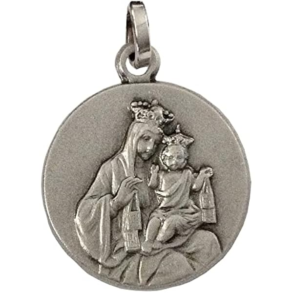 Sterling Silver Our Lady Of Mount Carmel Pendant Necklace - CZ Accented Oval (Virgen Del Carmen) - View #3