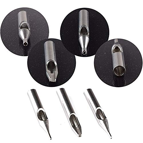 Tattoo Tips Stainless Steel Grip - BoChang 22Pcs Tattoo Stainless Steel Tip Kit with 3Pcs Mixed Tattoo Machine Tubes Handle Grips Tattoo Tip Kits Assorted Round/Flat/Diamond Tip RT FT DT for Tattooing - Thumbnail 4