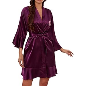 YINGKE Dames Kamerjas Kimono Nachtkleding Korte Badjas Satijnen Nachtkleding V-hals Gewaad voor Bruidsmeisjes