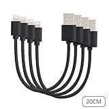 USB Lightning Cable, 8 Inch/20CM [4-Pack] by Wasserstein for iPhone 7, 6s Plus, 6 Plus, 5s 5c 5, iPad Air, Air2, Pro, iPad mini,mini2, mini3, mini 4, iPad 4th Gen (Black)
