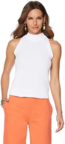 Wendy Williams Mock Neck Sweater Sleeveless Halter-Style White M New 525-062