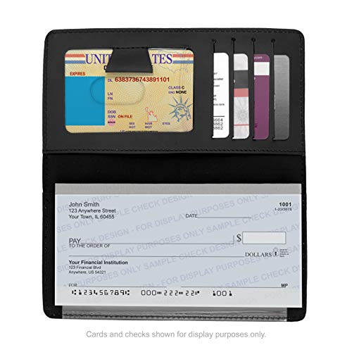 Black Smooth Leather Checkbook Cover for Top Tear Personal Checks