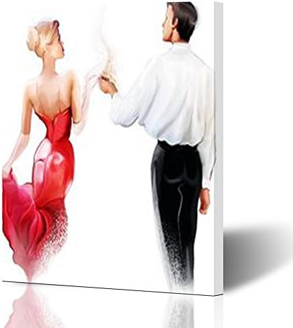 InterestDecor Canvas Prints Wall Art 16"x16" Tango Young Couple Latino Dancing Dance White Modern Canvas Painting Home Decor Wrapped Framed Gallery Artwork