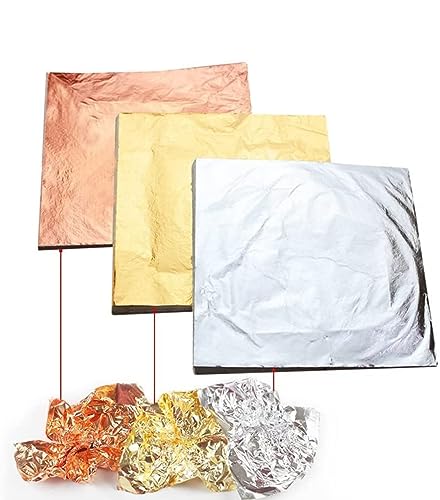 300 Gold Silver Copper Leaf 8X8CM Gold Foil Sheets for Crafts Resin, Scrapbooking, Gilding, Framing, Nail Art, Craft Supplies, Gold +Silver+Copper Leaf Sheets (300.PCS)
