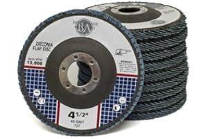 Benchmark Abrasives 4.5" x 7/8" Premium Zirconia T27 Flat Flap Discs 4 1/2 for Angle Grinder, Sanding Discs, Finishing - Grinding Wheels 4 1/2 Inch (10 Pack) - 40 Grit