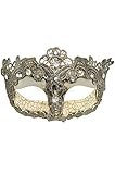 4everStore Macrame Lace & Rhinestones Masquerade Mask (Silver)