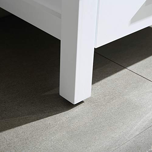 60" Bathroom Vanity Cabinet with Double Sink Combo Glass Top White MDF Wood w/Mirror Faucet Drain Set