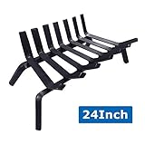 Fireplace Log Grate 24 inch Wide Heavy Duty Solid Steel Indoor Chimney Hearth 3/4 Bar Fire Grates for Outdoor Fire Place Kindling Tools Pit Wrought Iron Wood Stove Firewood Burning Rack Holder Black