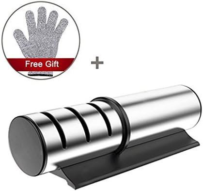 Knife Sharpener for Straight and Ceramic Knives, 3-Stage Diamond Coated Knife Sharpening Tool Helps Repair, Sharpens Dull Knives Quickly, Safe and Easy to Use-Cut Resistant Gloves Included