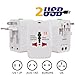 Aitmexcn Universal Travel Adapter, All in One International Power Adapter, Portability& Lightweight Worldwide Plug with Dual USB, Surge Protector for UK, EU, AU, Asia Covers 150+Countries