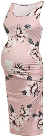 Warmoo Maternity Flower Print Bodycon Dress,Sleeveless Sheath Pregnancy Clothes