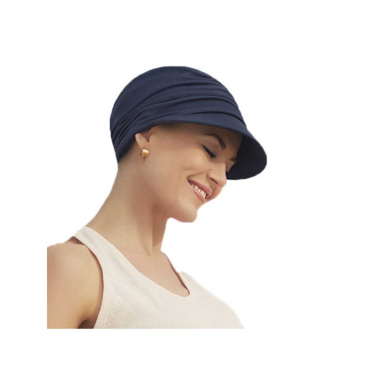 Christine Headwear Bella cotton sun cap with peak and drapery - Dark blue