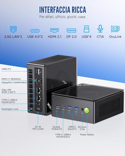 GMKtec Gaming Mini PC K8 Plus AMD Ryzen 7 8845HS (8C/16T, Up to 5.1GHz) 32GB RAM DDR5 512GB SSD, Oculink Desktop Computer/Dual NIC 2.5G/WIFI 6/BT5.2/HDMI 2.1/USB4/USB3.22+USB2.0