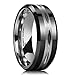 King Will Classic Mens Black 8mm Tungsten Carbide Ring Two Tone Brushed Diamond Engraved Wedding Band