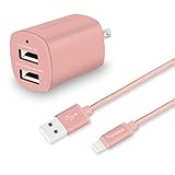 Tranesca Dual USB wall charger and 6ft MFI lightning charging cable for iPhone X,iPhone 8/8 plus/iPhone 7/7 plus/iPhone 6/iPad/iPad Pro and more (Rose Gold)