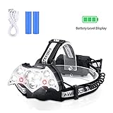 Headlamp, YCTEC Bright 9 LED Headlamp Flashlight with White Red Lights, Battery Level Display, Waterproof USB Rechargeable Headlamp with 6 Lighting Modes, 90 Degree Rotatable Head
