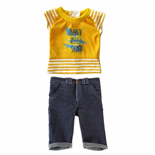 Boy Girl Doll Clothes Outfits Set,2pcs - 18 inch Boys Girls Doll Summer Yellow t-shirt Jeans Pants Set For 18 inch American Girl Boy Doll AG Doll