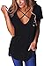 Womens Cross Front Short Sleeve Ripped T Shirt Summer Casual Tops S Black