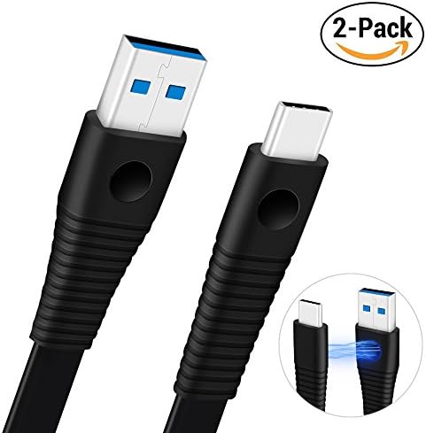 Type C Cable, USB 3.0 A to USB C Charger Data Flat Cable (2-PACK 6.6ft), Built-in Magnet to Absorb Table, for Samsung Galaxy Note 8 S8 Plus Google Pixel LG G6 V20 Nintendo Switch New Macbook (Black)