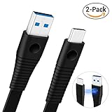 Type C Cable, USB 3.0 A to USB C Charger Data Flat Cable (2-PACK 6.6ft), Built-in Magnet to Absorb Table, for Samsung Galaxy Note 8 S8 Plus Google Pixel LG G6 V20 Nintendo Switch New Macbook (Black)