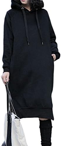 NUTEXROL Women's Long Fleece Hoodie Dress – Thick, Warm Pullover With Drawstring Hood, Plus Size Friendly (Blue, Medium)