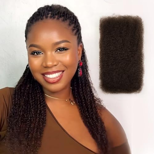 FASHION IDOL Afro Kinkys Bulk Human Hair for Dreadlock Extensions 10 Inches 1 Pack 50 Gram Natural Black Loc Repair Afro Kinky Braiding Human Hair for Locs 1.8 Oz (16, dark brown)