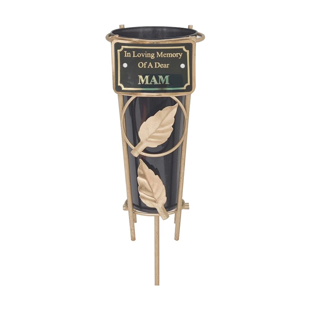Grave Vases with Spike Grave Ornaments - Memorial Plaques/Black Vases Flower Holders with Personalised Quotes; Metal Spikes Grave Decorations in Loving Memory of your Loved Ones (Mam)