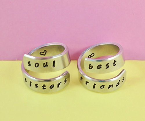 Hand Stamped Aluminum Spiral Rings Set 