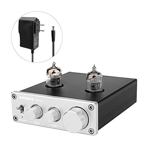 AIYIMA Audio 6J1 Tube Preamplifier HiFi Treble & Bass Adjustment Audio Preamp DC12V Stereo Tube Amplifier Preamp NE5532P Chips for Home Theater System(Tube-A3,Silver)
