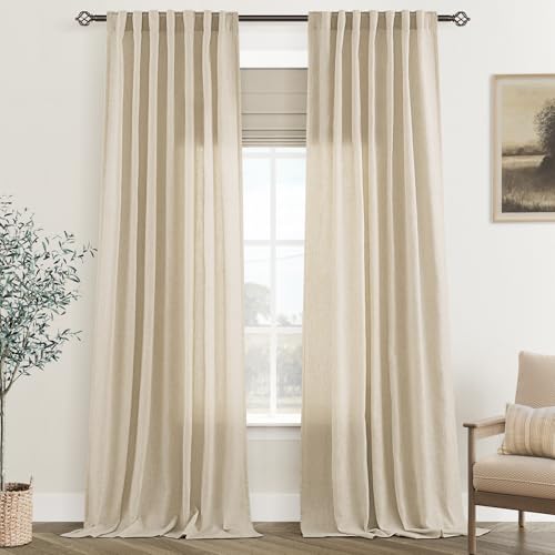 Greyish Beige Linen Curtain Length 2 Panels