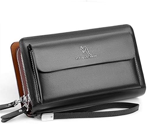SaoLangtame Men Clutch Bag Leather Long Purse Double Zipper Business Wallet