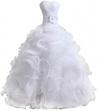Bridal Mall Women's Organza Sweetheart Neckline Cascading Ruched Wedding Dress