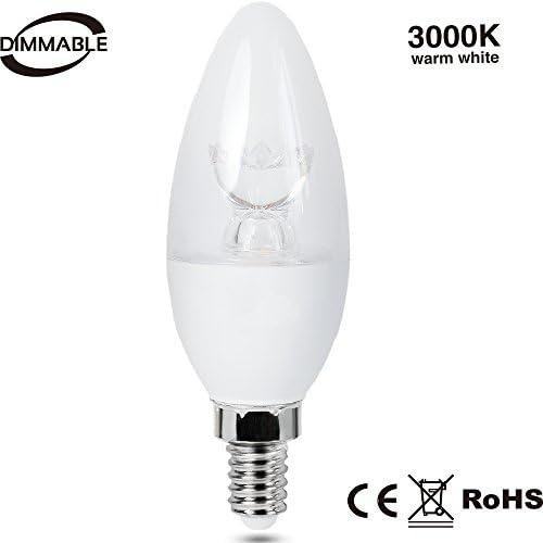 LED candelabra bulb Dimmable,chandelier light bulbs,3000K warm white, Decorative Candle LED, Medium Screw Base E12 Socket,40Watt Equivalent Dimmable 1-Pack