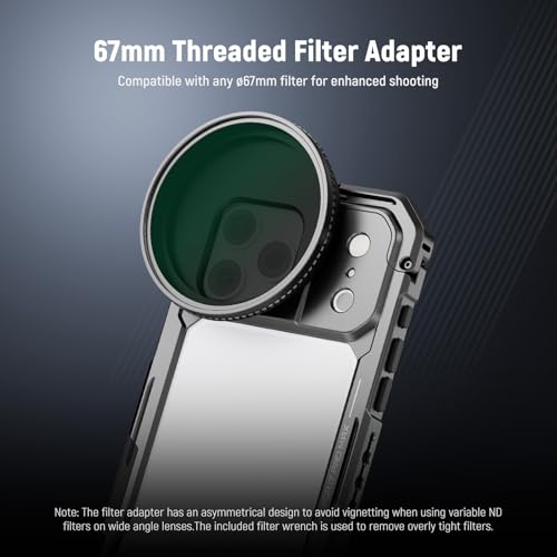 NEEWER Phone Cage Compatible with iPhone 17 Pro Max, Quick Release Video Rig Stabilizer Accessories with 67mm Filter Ring, 17mm Lens Backplate, T Mount Adapter, 4x Camera Control Cap, PA144 (Black)