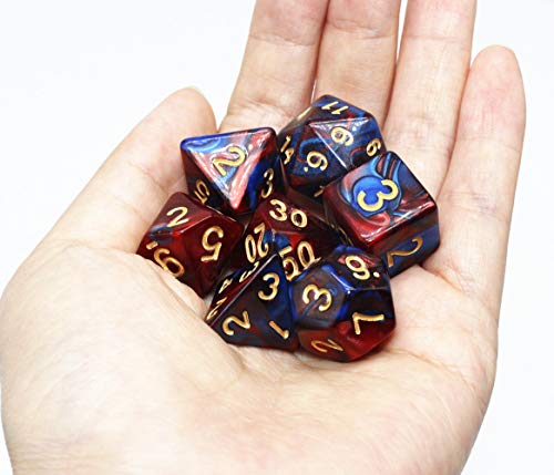 HD DND Dice Set RPG Red & Blue 7-Die Dice Set Fit Dungeons and Dragons(D&D) Pathfinder MTG Role Playing Games Polyhedral Dice with Dice Pouch