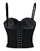 Charmian Women's Spaghetti Straps PU Leather Bustier Crop Top Black Medium