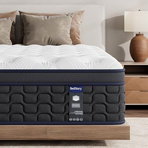 BedStory Double Mattress Firm, 10 Inch Deep Sleep Hybrid Full Mattress with Pocket Coils, Matelas Double in a Box for Motion-Isolation ＆ Pressure Relief, CertiPUR-US Certified, 365-Night Trial