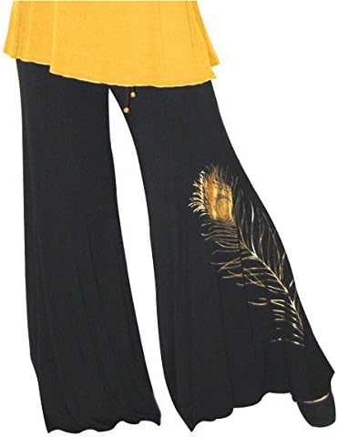 Carol Wior Pallazo Pants With Peacock Feather Design (XLarge, Black)