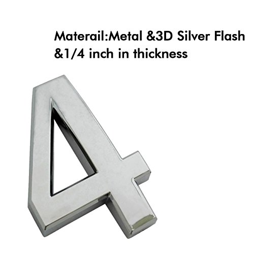 3D Mailbox Numbers, 2 Pcs Self Adhesive Metal Silver Number 4, Floating Appearance Door House Numbers, Street Address Plaques Numbers for Residence and Mailbox- 2-3/4"
