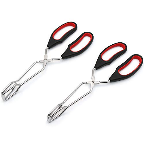 ZLONG Kitchen Stainless Steel Scissor Tongs with Plastic Silicone Handle for Food Cooking Baking Barbecue BBQ Grilling 9.5 Inch (2 Pieces)