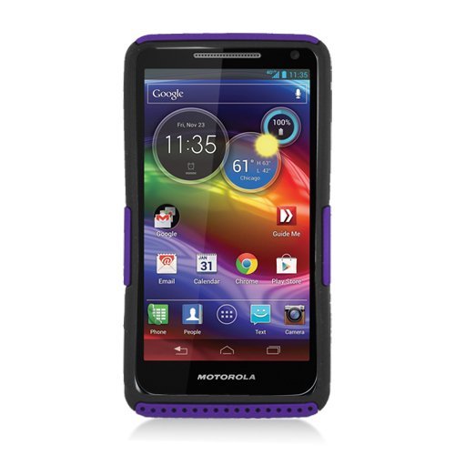 Eagle Cell PHMOTXT901NTBKPL Progressive Hybrid Protective Gummy TPU Mesh Defense Case for Motorola Electrify M XT901 - Retail Packaging - Black/Purple